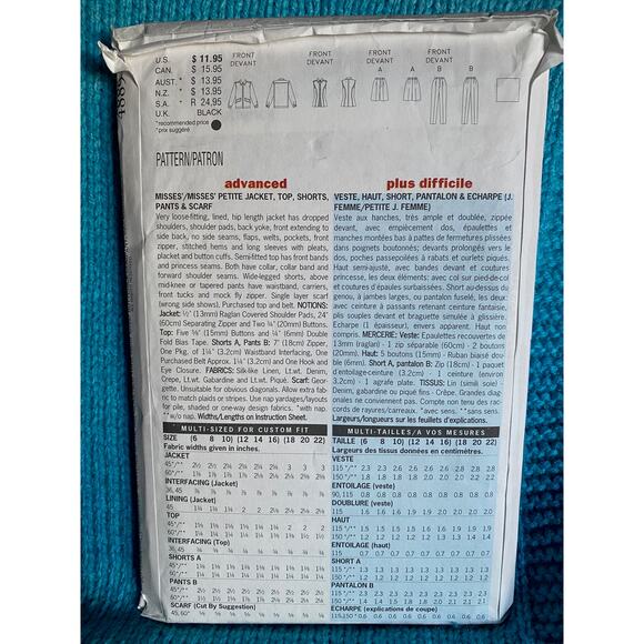 Butterick Sewing pattern 4889 top pants shorts jacket sz 6 8 10 - Picture 3 of 7